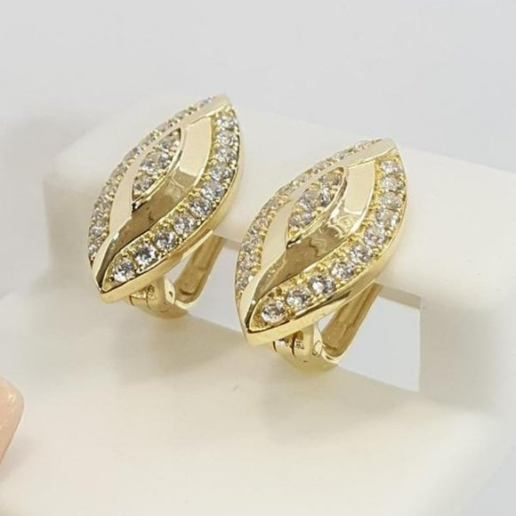 14K Yellow Gold Latch Back Earrings CZ for Women Ladies Aretes de Oro para Mujer - Picture 1 of 1